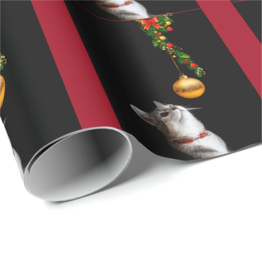 Nieuwsgierig kerstkat cadeaupapier (Rol Hoek)
