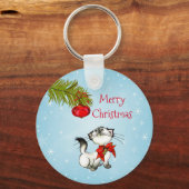 Nieuwsgierig kerstKat met een rode bol Sleutelhanger (Voorkant)