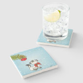 Nieuwsgierig kerstKat met een rode bol Stenen Onderzetter (Zijkant)