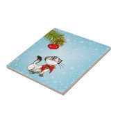 Nieuwsgierig kerstKat met een rode bol Tegeltje (Zijkant)