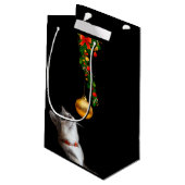 Nieuwsgierig kerstkatje klein cadeauzakje (Achterkant Gekanteld)