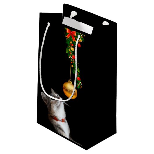 Nieuwsgierig kerstkatje klein cadeauzakje (Achterkant Gekanteld)