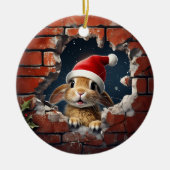Nieuwsgierig konijn in Santa Hat - 3D Keramisch Ornament (Voorkant)