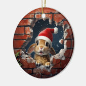 Nieuwsgierig konijn in Santa Hat - 3D Keramisch Ornament (Links)