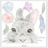 Nieuwsgierig konijntje met bloemendesign elementen sticker (Vel)