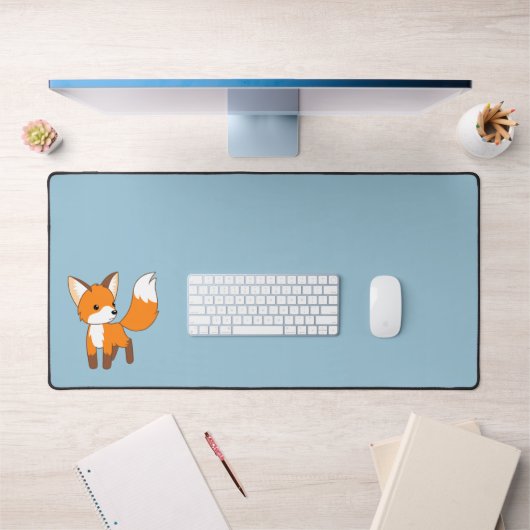 Nieuwsgierig Little Fox op Blauw Bureaumat (Kantoor 1)