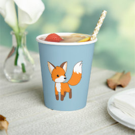 Nieuwsgierig Little Fox op Blauw Papieren Bekers