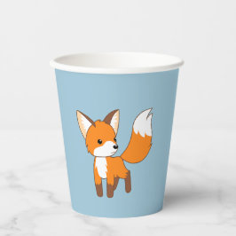 Nieuwsgierig Little Fox op Blauw Papieren Bekers