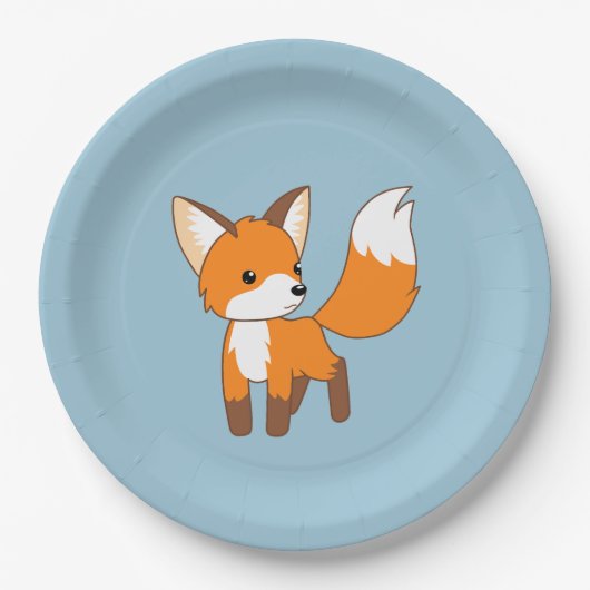 Nieuwsgierig Little Fox op Blauw Papieren Bordje (Voorkant)