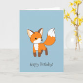 Nieuwsgierig Little Fox op Blauwe Verjaardag Kaart (Gele Bloem)