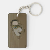 Nieuwsgierig oog door karton sleutelhanger (achterkant)