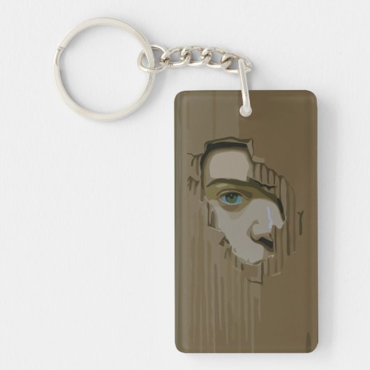 Nieuwsgierig oog door karton sleutelhanger (Voorkant)