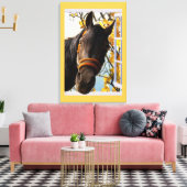 Nieuwsgierig paard dat door het keukenvenster kijk canvas afdruk (Insitu (Woonkamer))