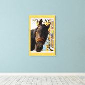 Nieuwsgierig paard dat door het keukenvenster kijk canvas afdruk (Insitu (Houten vloer))