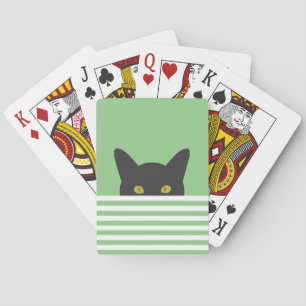 Nieuwsgierig Peeking Black Cat Green Stripe Pokerkaarten