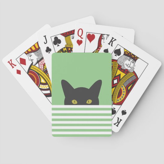 Nieuwsgierig Peeking Black Cat Green Stripe Pokerkaarten (Achterkant)