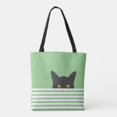 Nieuwsgierig Peeking Black Cat Green Stripe Tote Bag (Achterkant)