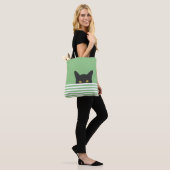 Nieuwsgierig Peeking Black Cat Green Stripe Tote Bag (Op model)
