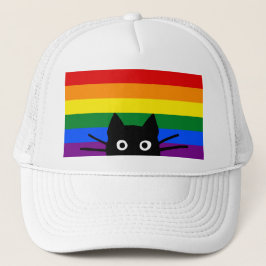 Nieuwsgierig Peeking Black Cat met Rainbow Flag Trucker Pet