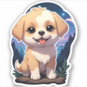 Nieuwsgierig Pup on a Rock Sticker (Voorkant)