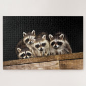 Nieuwsgierig Raccoon Familie, Jigzaag Puzzle Legpuzzel (Horizontaal)