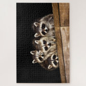 Nieuwsgierig Raccoon Familie, Jigzaag Puzzle Legpuzzel (Verticaal)