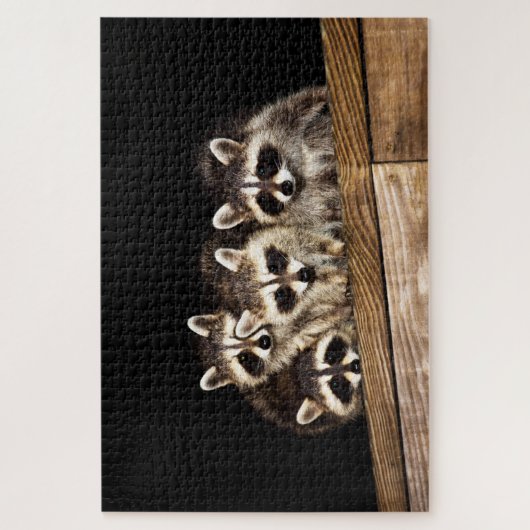 Nieuwsgierig Raccoon Familie, Jigzaag Puzzle Legpuzzel (Verticaal)