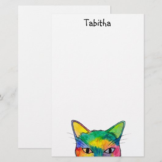 Nieuwsgierig Rainbow Cat Stationery Briefpapier (Voorkant / Achterkant)