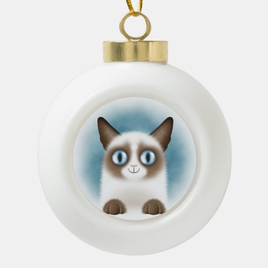 nieuwsgierig Siamese Kitten Keramische Bal Ornament (Voorkant)