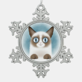 nieuwsgierig Siamese Kitten Tin Sneeuwvlok Ornament