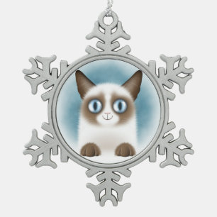 nieuwsgierig Siamese Kitten Tin Sneeuwvlok Ornament