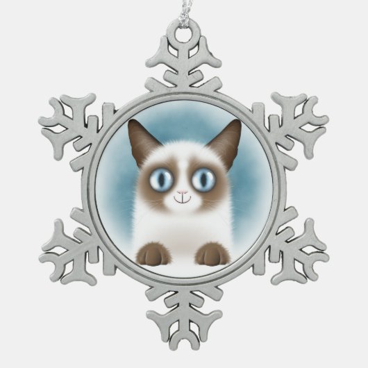 nieuwsgierig Siamese Kitten Tin Sneeuwvlok Ornament (Voorkant)