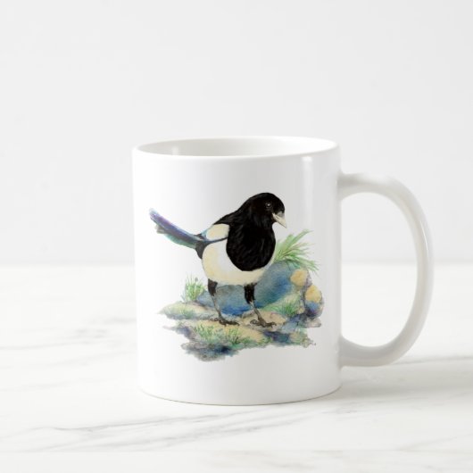 Nieuwsgierig Waterverf Magpie Bird Art Koffiemok (Rechts)