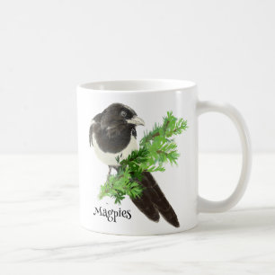 Nieuwsgierig waterverf Magpie Bird Natuur Art Koffiemok