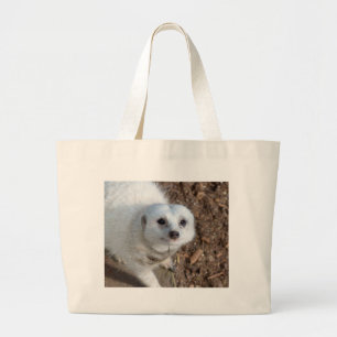 Nieuwsgierig White Meerkat Grote Tote Bag