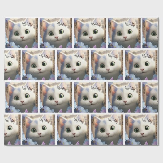 Nieuwsgierig wit kat inpakpapier (Vlak)