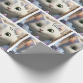 Nieuwsgierig wit kat inpakpapier (Hoek)