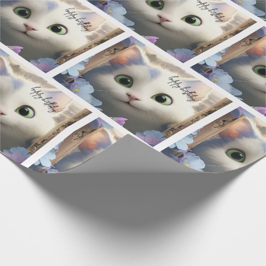 Nieuwsgierig wit kat inpakpapier (Hoek)