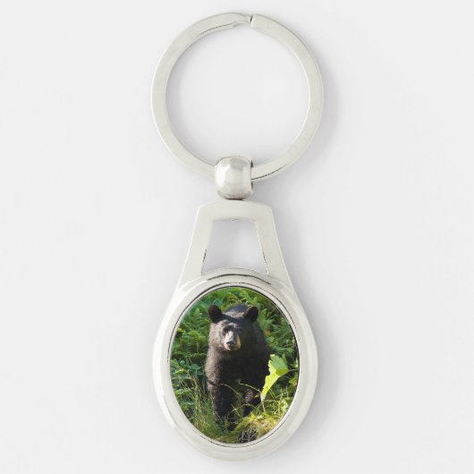 Nieuwsgierig zwart Beer Sleutelhanger (Voorkant)