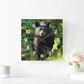 Nieuwsgierig zwart Beer Vierkante Klok (Huis)