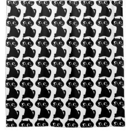 Nieuwsgierig zwart kat douchegordijn