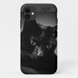 Nieuwsgierig zwart kat en monogram iPhone 11 hoesje