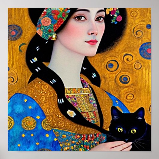 Nieuwsgierig zwart kat poster (Voorkant)