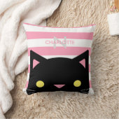 Nieuwsgierig zwart kat | Stripes | Monogram Kussen (Deken)