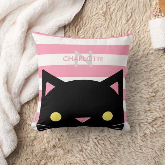 Nieuwsgierig zwart kat | Stripes | Monogram Kussen (Deken)