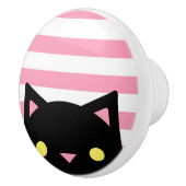 Nieuwsgierig zwart kat | Stripes | Roze en wit Keramische Knop (Rechts)