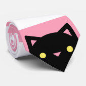 Nieuwsgierig zwart kat | Stripes | Roze en wit Stropdas (Opgerold)