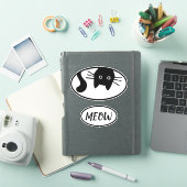 Nieuwsgierig Zwart Kitty Cat Ovaal Vinyl Sticker S (iPad Cover)