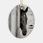 Nieuwsgierig zwart paard keramisch ornament (Rechts)