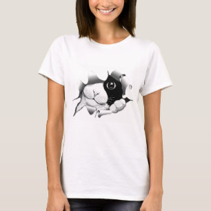 Nieuwsgierig zwart-wit keukenkat t-shirt